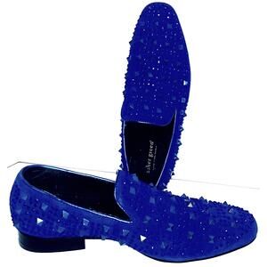 Asher Green Brand Genuine Leather Blue Spiked Bling Unique Mens Shoes Size 9 EUC